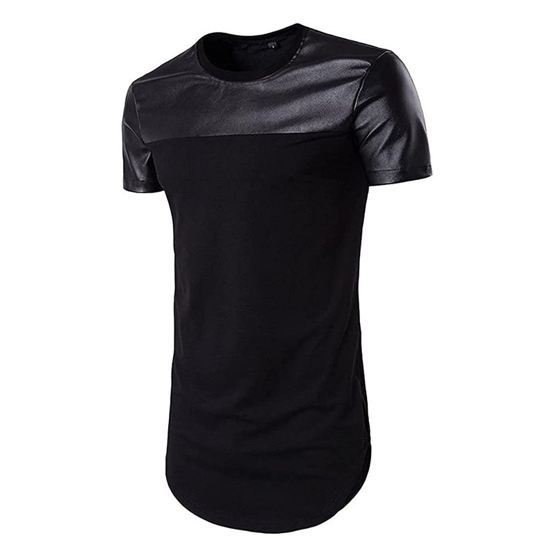 COTTORY Men's Spell Leather Hipster Hip Hop T Shirt Black Large - Image 1